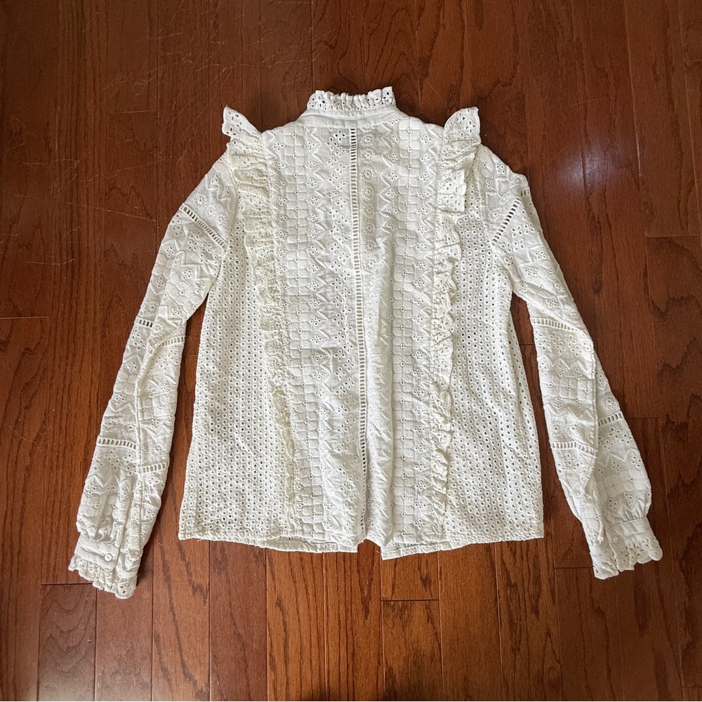 Zara White Eyelet Lace Blouse - Picture 6 of 7